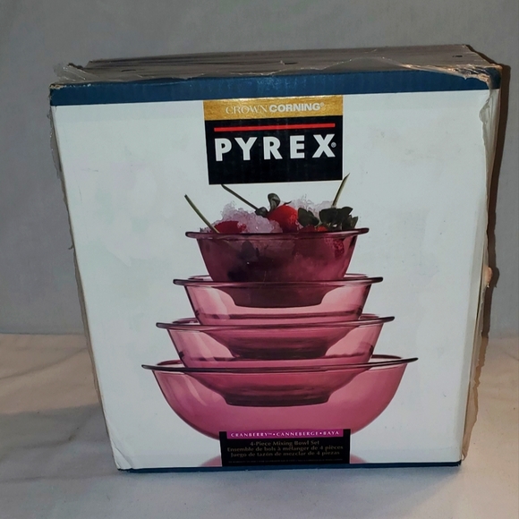 Vintage 1992 Crown Corning Cranberry Pyrex 4 Piece Mixing Bowl Set - Picture 1 of 9